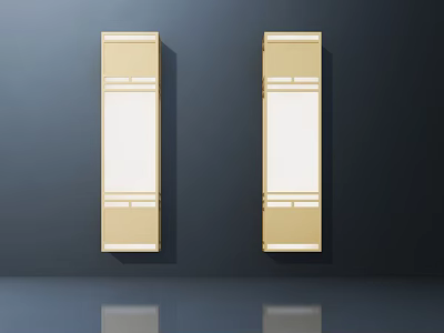 Gold Rectangular Wall Lights With White Panel Decorative Lines On Dark Wall 3d model