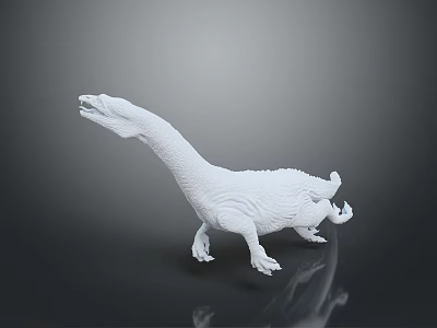 White Dinosaur Model With Long Neck And Realistic Texture On Gray Reflective Surface 3d model