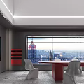 Modern Conference Room Interior With Red Table White Chairs Large Screen And City View