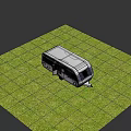 Silver Gray Caravan Parked on Green Grass with Open Door Windows and M Logo