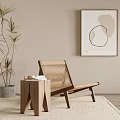 Comfortable Leisure Chair With Small Side Table Palm Plant And Abstract Painting On Woven Rug