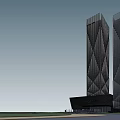 Modern Twin Office Towers With Geometric Facade And Connected Base Structure 3d model
