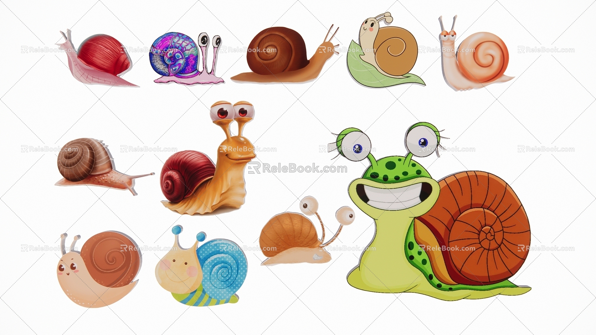 Cartoon hand-painted snail insect silhouette 3d model