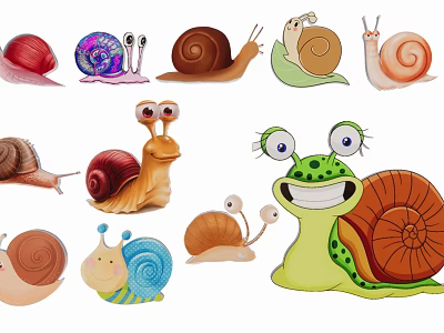Colorful Cartoon Snail Ornaments With Big Eyes And Various Shell Patterns For Decoration 3d model