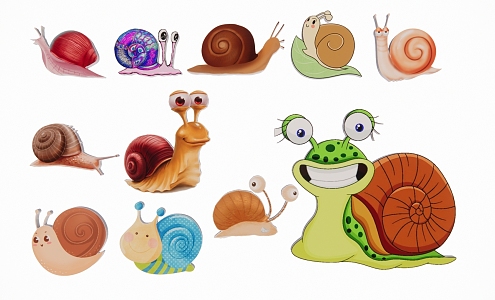 Cartoon hand-painted snail insect silhouette 3d model