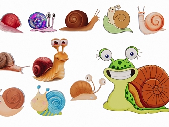 Cartoon hand-painted snail insect silhouette 3d model