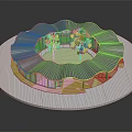 Architectural Model Of Circular Building With Wavy Roof And Central Trees