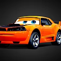 Orange Cartoon Sports Car with Big Blue Eyes Black Hood and Stylish Racing Design
