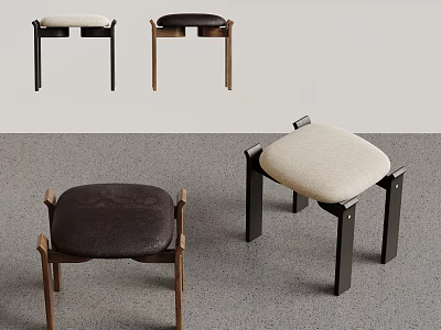 Modern Stools In Different Colors With Upholstered Seats And Wooden Metal Legs 3d model