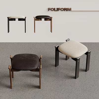 Modern Stools In Different Colors With Upholstered Seats And Wooden Metal Legs 3d model