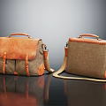Stylish Leather And Canvas Bags With Brown Orange Accents Handles Adjustable Shoulder Straps