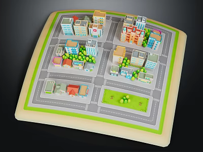 Modern Urban City Model With Colorful Buildings Streets And Green Areas 3d model