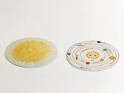 Colorful Round Rugs with Sun Pattern and Solar System Planets Illustration 3d model
