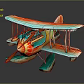 Colorful Biplane Passenger Aircraft With Floats