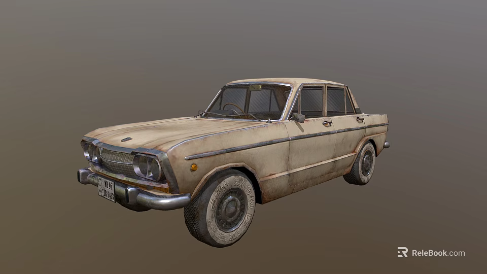 Vintage Old Sedan Car With Rusty Weathered Body And Classic Retro Design 3d model 