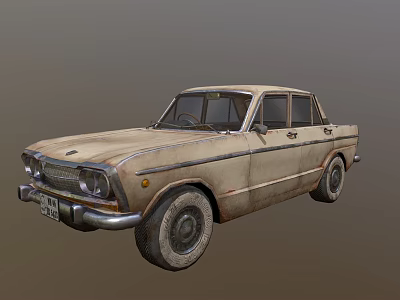 Vintage Old Sedan Car With Rusty Weathered Body And Classic Retro Design 3d model