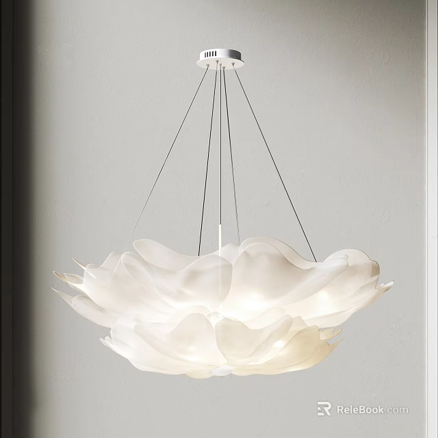 Modern White Petal Shaped Chandelier Hanging From Ceiling With Elegant Design 3d model 