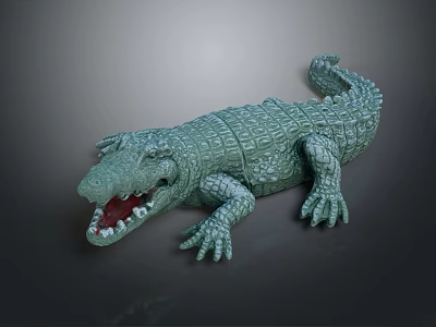 Realistic Green Aquatic Crocodile Model With Open Mouth Sharp Teeth And Scaly Texture 3d model