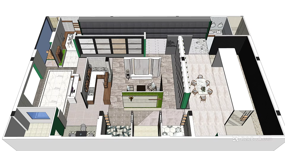 Modern Interior Design With Open Layout Living Dining And Kitchen Areas 3d model