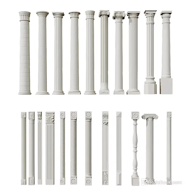 Various Decorative Columns With Different Architectural Designs And Styles For Interior And Exterior 3d model 