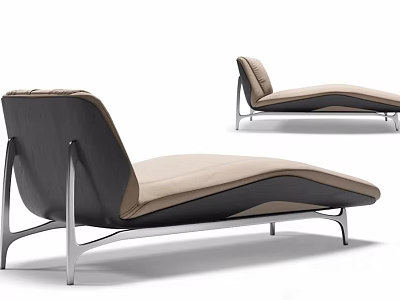 Modern Sleek Chaise Lounge With Metal Frame Beige Cushion And Dark Gray Backrest 3d model