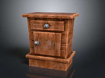 Rustic Solid Wood Nightstand With Single Drawer And Lockable Cabinet Door 3d model