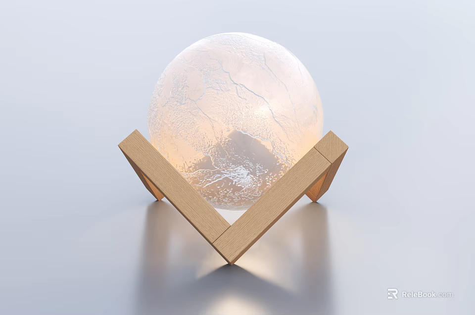 Modern Elegant Crystal Light With Cracked Pattern And Wooden V Shaped Base 3d model 