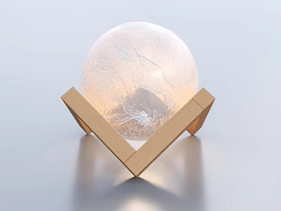 Modern Elegant Crystal Light With Cracked Pattern And Wooden V Shaped Base 3d model