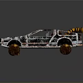 Futuristic Sci Fi Car Model With Metallic Body And Yellow Thrusters