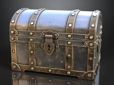 Vintage Metal Treasure Chest With Brass Rivets And Lock Clasp Design 3d model
