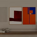 Abstract Paintings With Red Orange Blue Geometric Shapes For Wall Interior Decor 3d model
