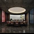 Elegant Private Dining Box With Round Table Chairs Sofa And Modern Lighting 3d model