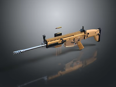 Golden Modern Rifle Weapon With Shiny Barrel Scope Magazine And Reflective Surface 3d model