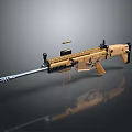 Golden Modern Rifle Weapon With Shiny Barrel Scope Magazine And Reflective Surface