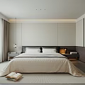 Modern Minimalist Bedroom Interior With Cozy Bed Gray Tones Open Wardrobe And Desk