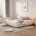 Cozy Kids Bed with Pink Grey Pillows Teddy Bear and Nightstand Lamp