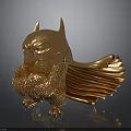 Golden Stylized Batman Figurine Featuring Bat Ears Muscular Torso And Flowing Cape