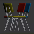 Colorful Blue Green Red And Yellow Chairs With Metal Legs And Floor Reflections