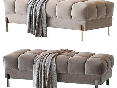 Light Gray Velvet Chaise Lounge With Gold Metal Legs And Throw Blanket 3d model