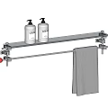 Modern Bathroom Cabinet Rack with Glass Shelf Metal Frame Red Knobs and Towel Holder
