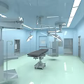 Clean Bright Operating Room With Surgical Lights Operating Table And Blue Floor 3d model