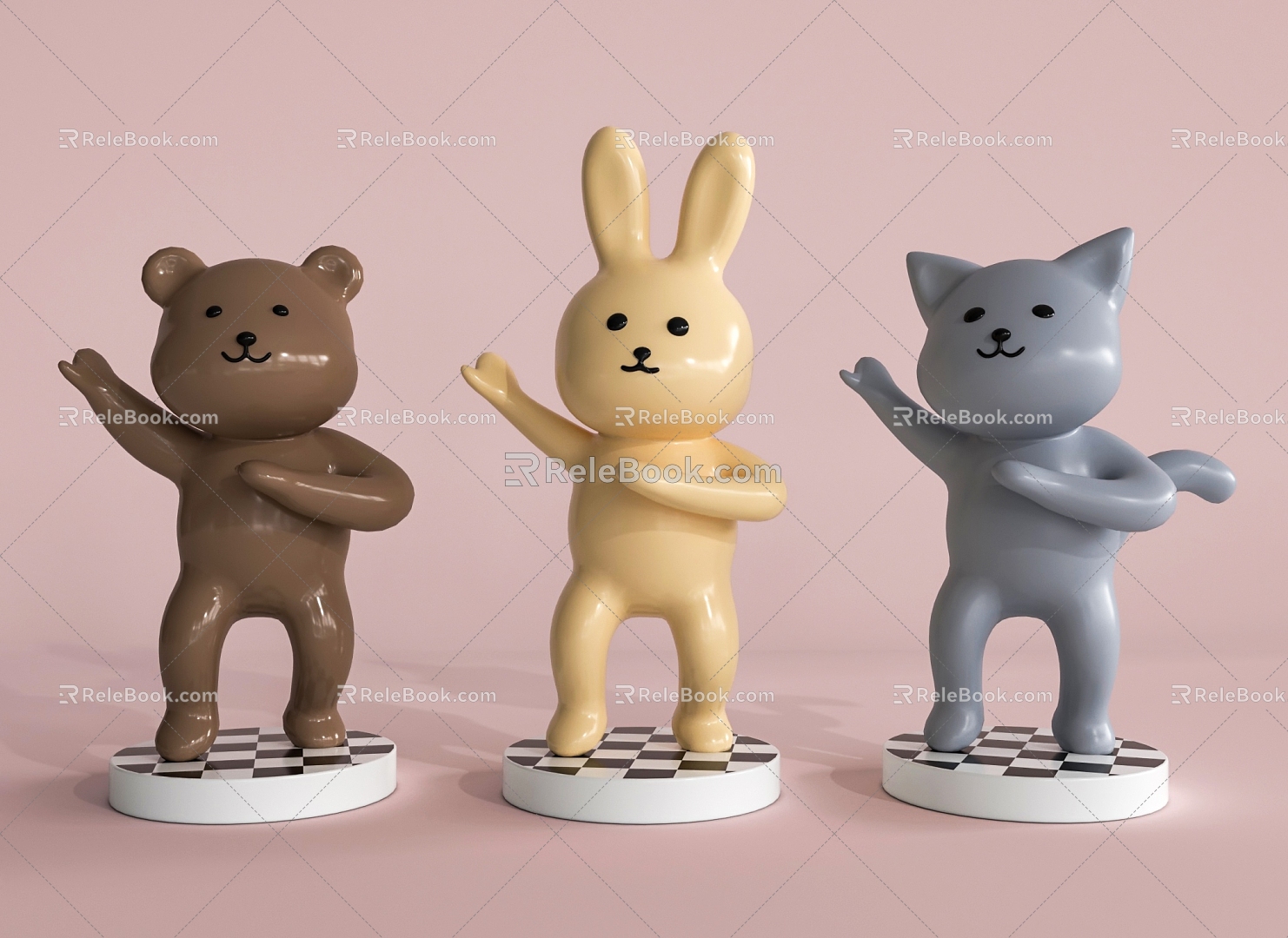 Cartoon dancing hand rabbit panda 3d model