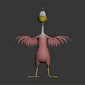 3D Game Film Character Pink Chicken With Yellow Beak Feet White Neck And Red Comb