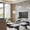 Modern Living Dining Area With Circular Pendant Lights Large Windows Beige Sofa And Green Armchair