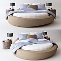 Modern Round Bed Round Double Bed Bedside Cabinet 3d model