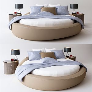 Modern Round Bed Round Double Bedside Cabinet 3d model