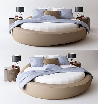 Modern Round Bed Round Double Bedside Cabinet 3d model