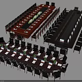 Modern Wooden Conference Table Setup With Black Leather Chairs And Decorative Centerpieces