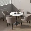Round Negotiation Table With Marble Top And Four Light Gray Chairs In Modern Setting 3d model