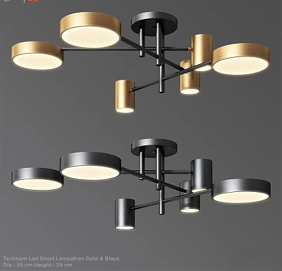 Modern Contemporary Chandelier With Gold And Black Round Light Shades And Metal Frame Design 3d model